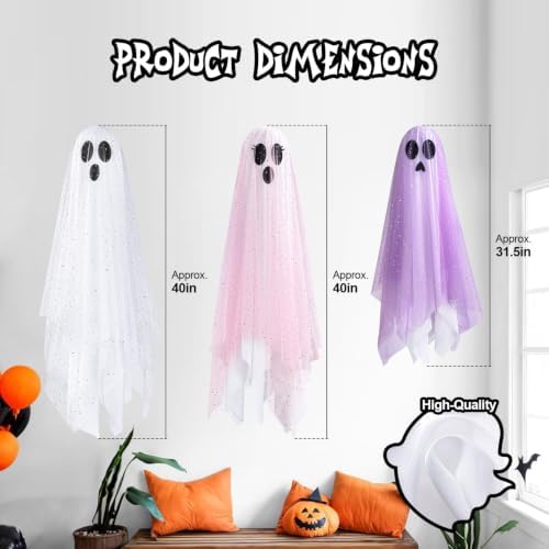 Halloween Decorations 3-Pack Hanging Ghost Lights Outdoor/Indoor
