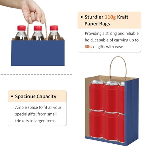 BagDream Gift Bags with Handles 8x4.25x10.5 Inch Navy Blue 100 Pack Bulk