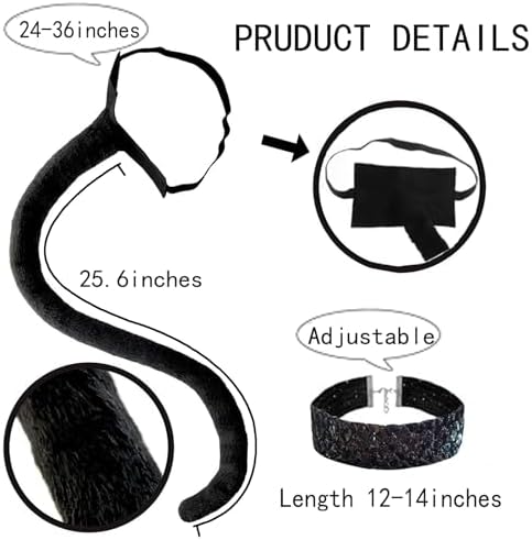 Halloween Cat Costume Accessories for Women, 5PCS Cute Black Cat Mask Ears and Tail Set, CatClaw Gloves Necklace for Adults Party Masquerade Cosplay