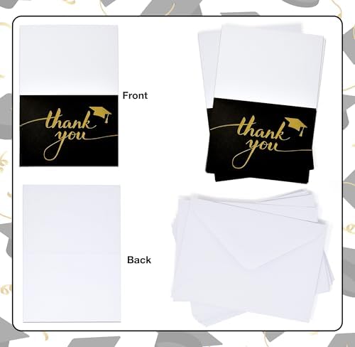Gift Boutique 50 Graduation Thank You Cards with Envelopes Black Gold Thank You Notes Bulk Graduation Party Supplies Senior Congrats Cards Set