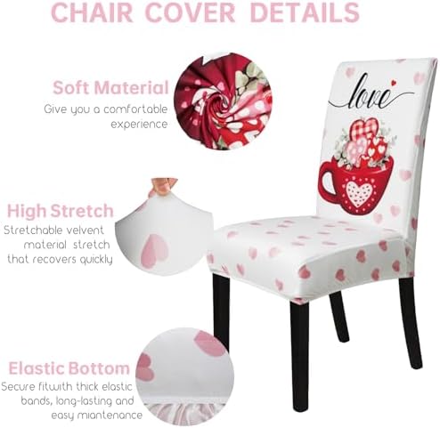 Valentine Chair Covers Set of 4 Candy Love Heart Dining Room Slipcovers Stretch Parsons Chair Seat Protectors Valentine Decor-4PCS
