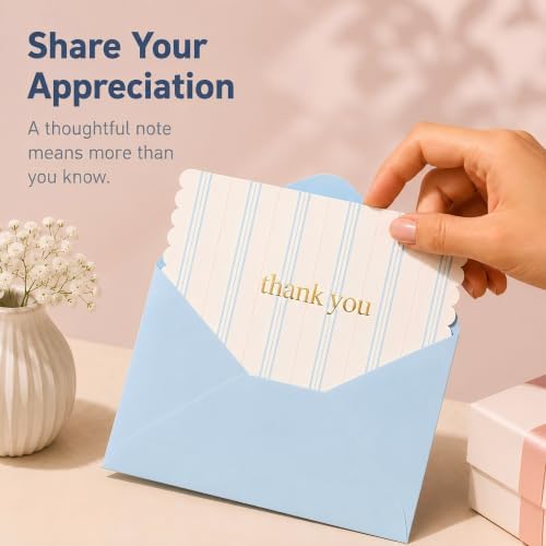30 Thank You Cards with Matching Color Envelopes, Gold Foil Stickers & Storage Box, 4x6 Inch Thank You Notes, 6 Scalloped-Edge Designs, Blank Inside for Personal & Small Business Use