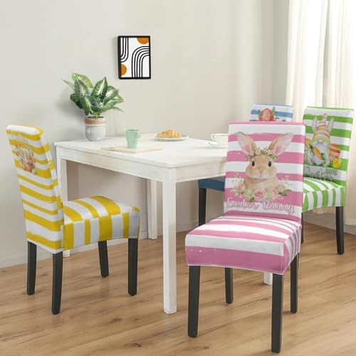 Easter Chair Covers Set of 4, Easter Decorations Stretch Removable Washable Dining Room Chair Protector Slipcovers for Easter Decor Holiday Party Kitchen Home Decorations (Easter 3, 4 PCS)