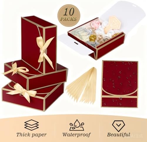 WLUSEAXI 10 Pack Small Gift Boxes with Lids, Red Gift Boxes with Ribbons