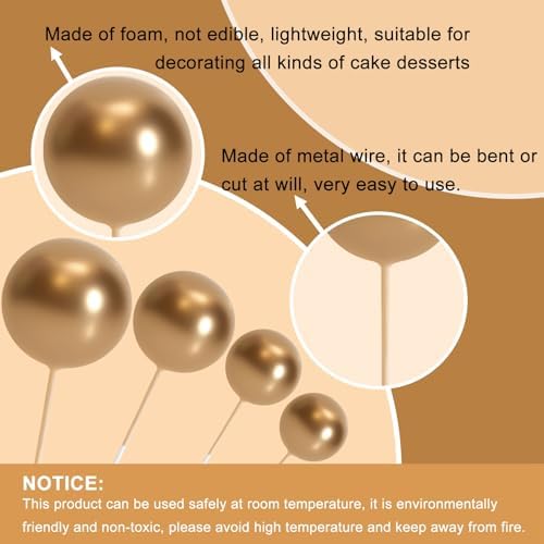ASTARON 20 Pcs Gold Balls Cake Topper Decorations for Birthday Cake Decor