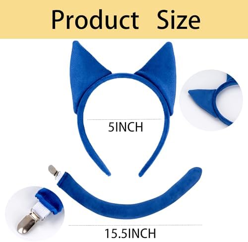 Eybila 9PCS Cat Costume Blue Cat Ears Headband Tail Button Heart Sticker