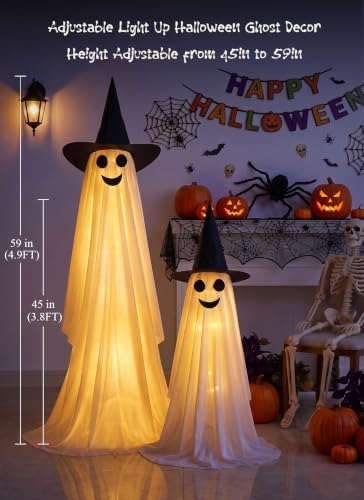 Minetom 2 Pack Outdoor Halloween Ghost Decorations, Light Up Ghosts