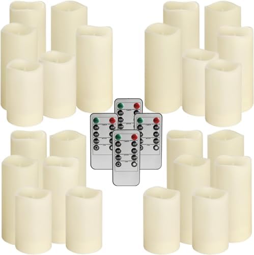 YOROXRG Set of 24 Waterproof Outdoor Flameless Candles, LED Candles with 4 Remote and Timer,(H 4" 5" 6" x D 2.2"),for Christmas,Halloween,Wedding,Festival