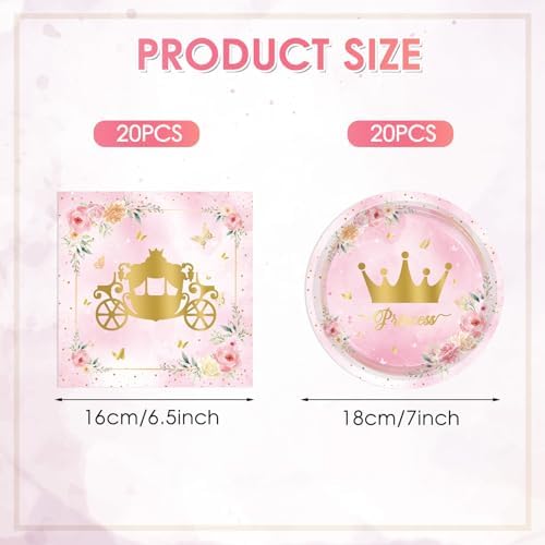 40Pcs Princess Birthday Party Decorations,Pink Princess Castle Birthday Themed Tableware Includes Paper Plates,Napkins Set for Kids Girls Baby Shower Fairy Tale1st Party Decorations,Serves 20