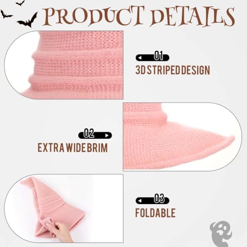 Boyiee Knitted Witch Hat Foldable Wide Brim Cap Pointed Felt Hat for Women Halloween Cosplay Costume Masquerade Accessory