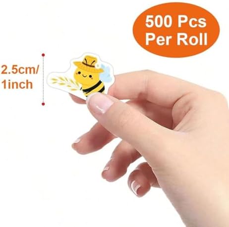 500PCS Cute Bee Stickers Roll Waterproof Vinyl Cartoon Decals Adhesive Honeybee Stickers for Kids Party Scrapbooking Gift Bags Envelopes Crafts Teens Adults Water Bottle Notebook Luggage Phone Case