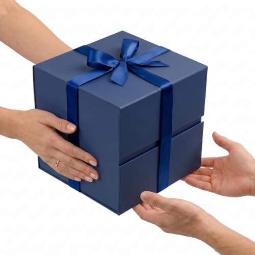 LIFELUM Navy Blue Gift Box for Groomsmen with Magnetic Lid, 8.6"x8.6"x8.6"