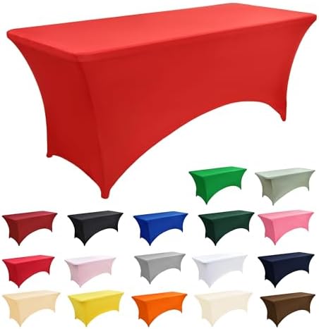 2-Pack 6ft Red Spandex Table Covers for Rectangle Standard Folding Tables - Wrinkle Resistant Stretch Tablecloths - Ultimate Fitted Table Protector for Parties, Trade Shows, Banquet