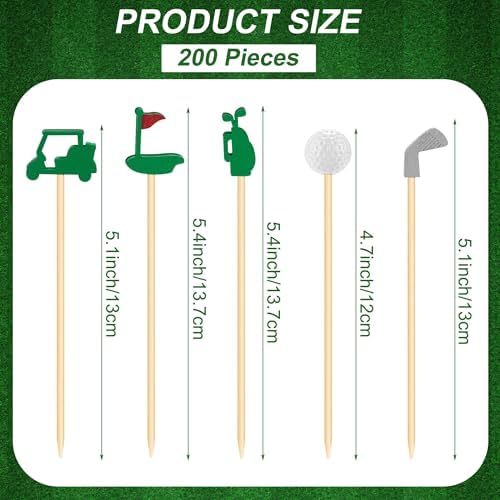Aodaer 200 Pieces Golf Cocktail Picks for Appetizers 4.7 Inch Golf Themed Decorative End Fruit Toothpicks Skewers Bamboo Cocktail Picks for Sports Catered Events Buffet Party Supplies, Green