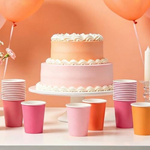 URATOT 60 Pieces 9 Ounce Disposable Paper Cups Pink Orange Party Cups Drinking Cups for Party, DIY, and Holiday, 5 Colors