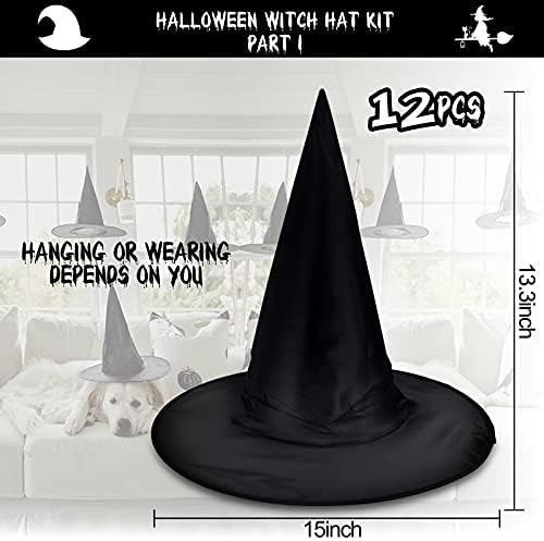 LINAYE 12Pcs Halloween Witch Hats Decorations with Spider Web,Creepy Cloth