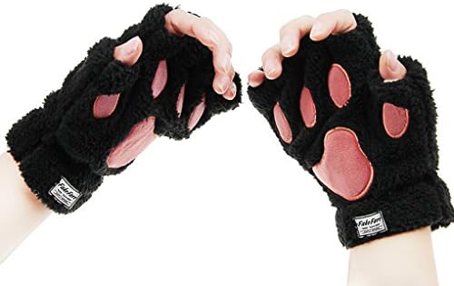 FakeFace Cute Cat Kitten Paw Fingerless Faux Fur Plush Gloves For Girls Women
