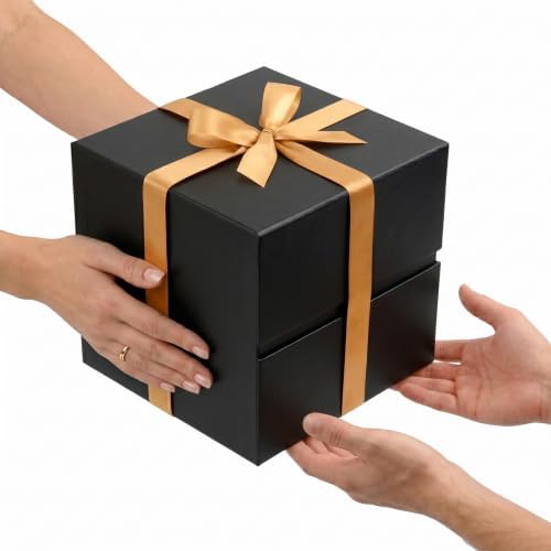 LIFELUM Black Gift Box for Birthday with Magnetic Lid, 8.6"x8.6"x8.6"