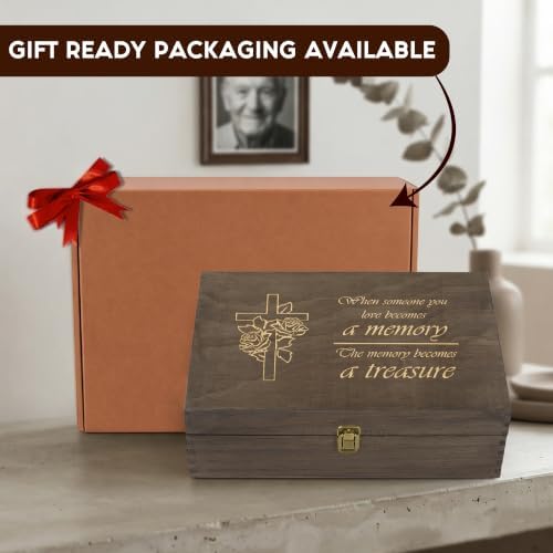 Memorial Engraved Wooden Keepsake Box, Memory Treasure Box with Inside Engraving, Sympathy Remembrance Gift Box for Photos, Letters, Mementos & Precious Memories, X-Large 14.15 x 9.5 x 4.5"