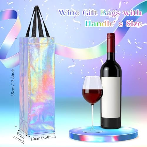 Windyun 200 Pcs Wine Gift Bags with Handle Reusable Small 13.8x3.5x3.9 Inches Liquor Bottle Totes Bulk for Birthday Wedding Christmas Holiday Party (Iridescent)