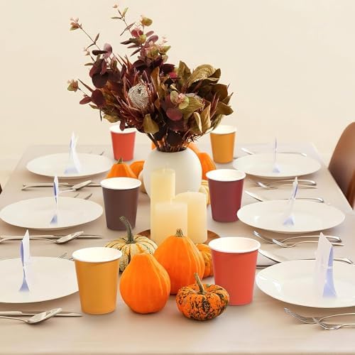 URATOT 120 Pieces 9 Ounce Disposable Paper Cups Autumn Color Party Cups Thanksgiving Fall Drinking Cups for Party, DIY, and Holiday, 4 Colors