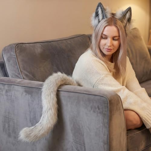 CHOICEONE Cat Fox wolf Ears and Tail Set with Paws Gloves Faux Fur Animal Cosplay Costume Accessories for Halloween Party