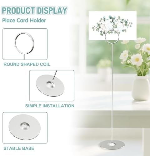 ERYTLLY 16PK Place Card Holders 12 Inch Table Number Holders Table Card Holders Steel Card Holders for Birthdays,Weddings,Photos, Food Signs, Memo Notes, Restaurants (Matte Silver)