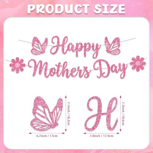 Mothers Day Banner Decorations, Happy Mothers Day Banner, Glitter Mother's Day Banner Mother's Day Decorations for Party Supplies