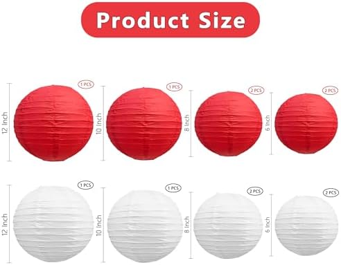 BEISHIDA Red White Paper Lanterns 12Pcs 6/8/10/12 Inch Round Chinese Lamp