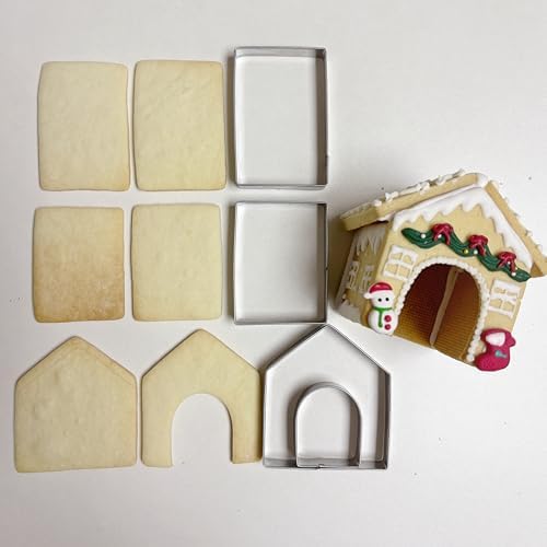 MrCookie Large Gingerbread House Cookie Cutters,8pc Sturdy Stainless Steel.