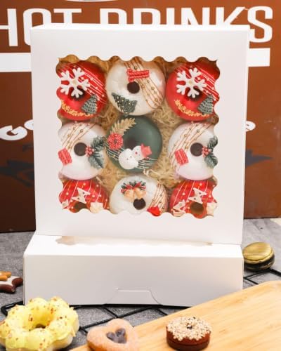 qiqee 10"x 10"x 2.5" White Pie Boxes with Window 120Packs Cookie Donut Bakery Box (Auto-pop Up)