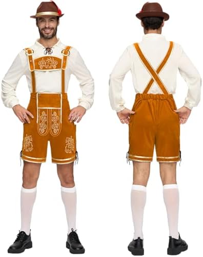 Spooktacular Creations Lederhosen Men Oktoberfest Outfit Costume, Halloween German Bavarian Costume for Adults Beer Festival