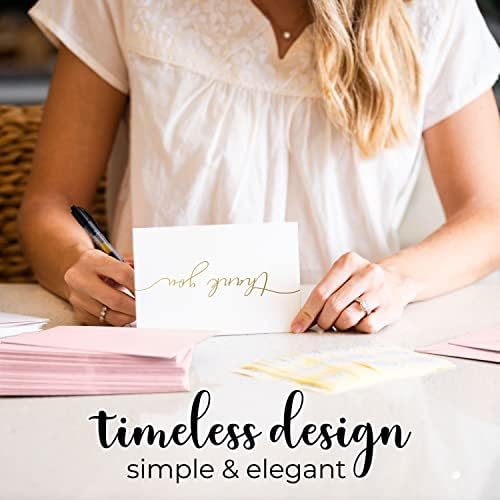 100 Heavyweight Blank Thank You Cards with Envelopes & Stickers, Premium Thank You Cards Wedding with Envelopes Set, Bulk Gold Script Notes, Wedding & Bridal Shower Set, (4 x 6 Inches) (100 Pack)