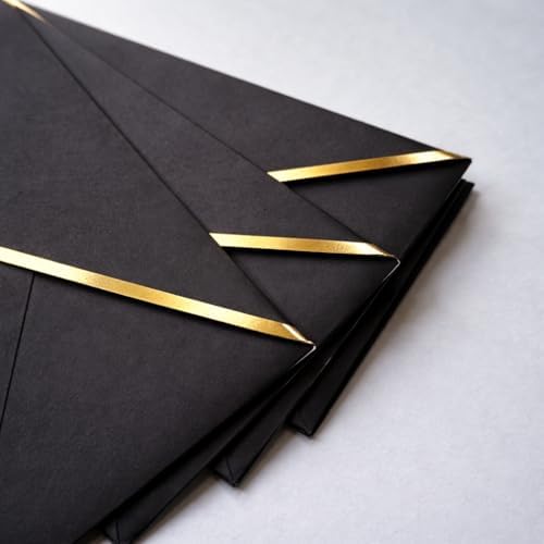 Money Envelopes – V-Flap Foil Border Luxury Gifting Money Envelopes (3" x 7") – Perfect for Weddings, Invitations, Baby Showers, Photos, Graduations, and Birthdays (Black)
