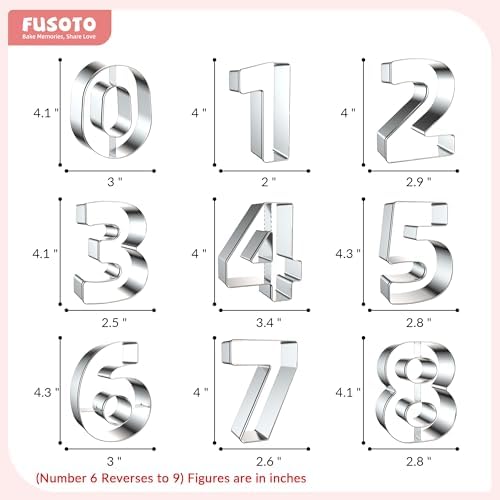 FUSOTO 9PCS Number Cookie Cutters Set, 4 Inches Number 0-8(6 Reverses to 9)