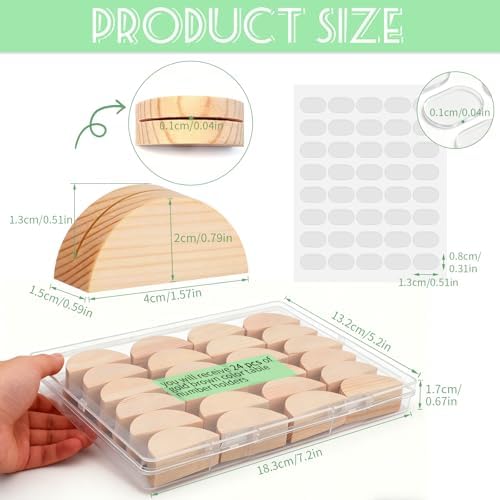 24Pcs Wood Table Number Stands, Wood Place Card Holders Include Traceless Adhesive Stickers, Semicircular Design Place Card Holders for Wedding, Ceremony, Birthday, Party, Events