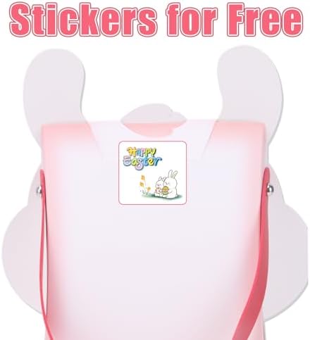CcXxming 30 PCS Easter Party Favor Bags with Handles，Bunny-Shaped Treat Bags with Window & Stickers (Large)，Paper Goodie Boxes for Kids Egg Hunts