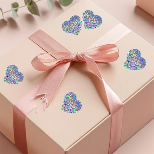 500Pcs Heart Stickers 1In Valentines Day Silver Love Stickers Glitter Heart Shaped Sticker for Kids Reward Classroom Self Adhesive Incentive Sticker for Envelope Seal Birthday Gift Decorations
