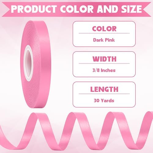 30Yards 3/8In Hot Pink Thin Ribbon for Gift Wrapping Baby Shower Birthday