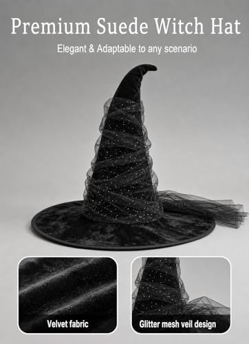 Women's Witch Hat with Shapeable Wide Brim and Adjustable Drawstring