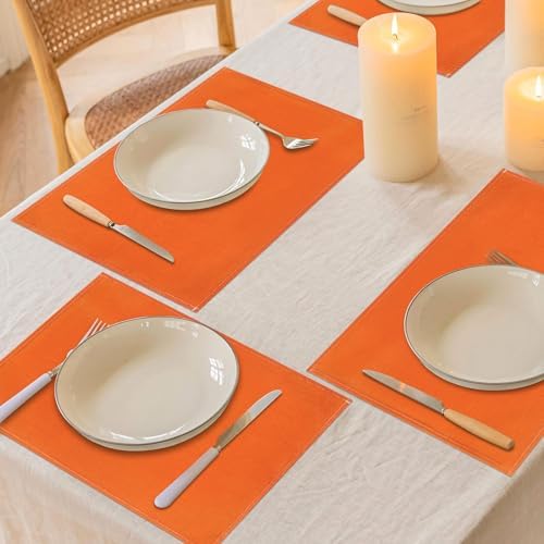 Niviy Orange Fall Thanksgiving Placemats Set of 4, 12x18 Inch Washable Easy to Clean Heat-Resistant Anti-Skid Indoor Outdoor Table Mats for Holiday Party Kitchen Dining Room Decoration