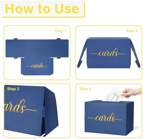 Navy Blue and Gold Foil Card Box for Party, 1 Pack