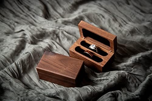 MUUJEE Quad Wooden Ring Box for Wedding Ceremony - Engraved Ring Holder Box for Engagement Proposal Anniversary and Valentines Day Gift for Him or Her (Blank Box)