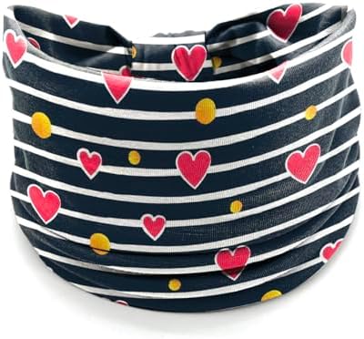 4 Pcs Valentine's Day Headbands for Women, Black White Wide Turban Dress Up Costume Breathable Stretchy Non Slip Head Wrap, Love Heart Pattern Holiday Fall Winter Hair Band for Yoga Running Party