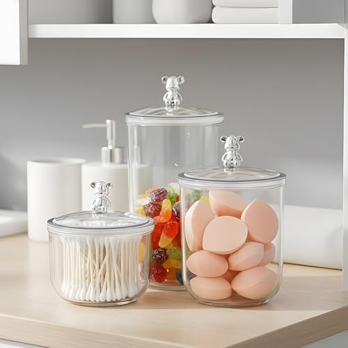 3PCS Clear Candy Jars With Lid, Plastic Storage Jar Canister with Airtight Lid, Decorative Cookie Container for Snacks Buffet Wedding Home Bar Décor, Pantry Food Organizer Container 30/47/68 Oz
