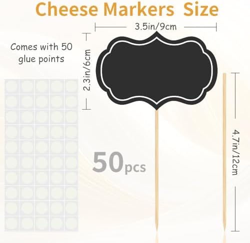 Cheese Markers, Charcuterie Labels, 50Pcs Chalkboard Cupcake Picks Charcuterie Accessories Food Label for Cheese Blank Toothpick Flags for Appetizer Signs Sandwich Birthday Party Decorations Black