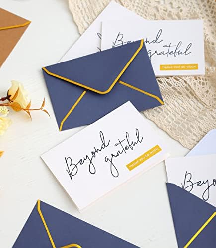 Navy Beyond Grateful Thank You Cards with Envelopes - 36 PK - Navy Thank You Notes with Gold Foil Letterpress 4x6 Inches Blank Note Cards for Business Graduation Wedding Baby Shower Funeral Sympathy