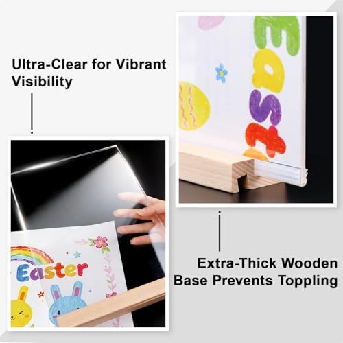 Daletu Acrylic Sign Holder 5x7 with Wood Base | 3 Packs Acrylic Tabletop Display Stand, 2 in 1 Vertical or Slant Clear Plastic Sign Frame Holder for Flyer, Menu, Retail, Buffet, Vendor, Wedding, Party