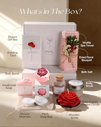 Rose Spa Gifts for Women - 12pc Self-care Spa Gift Basket