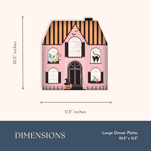 Bonjour Fête Pink Haunted House Large Plates, Pack of 8, 10.5"